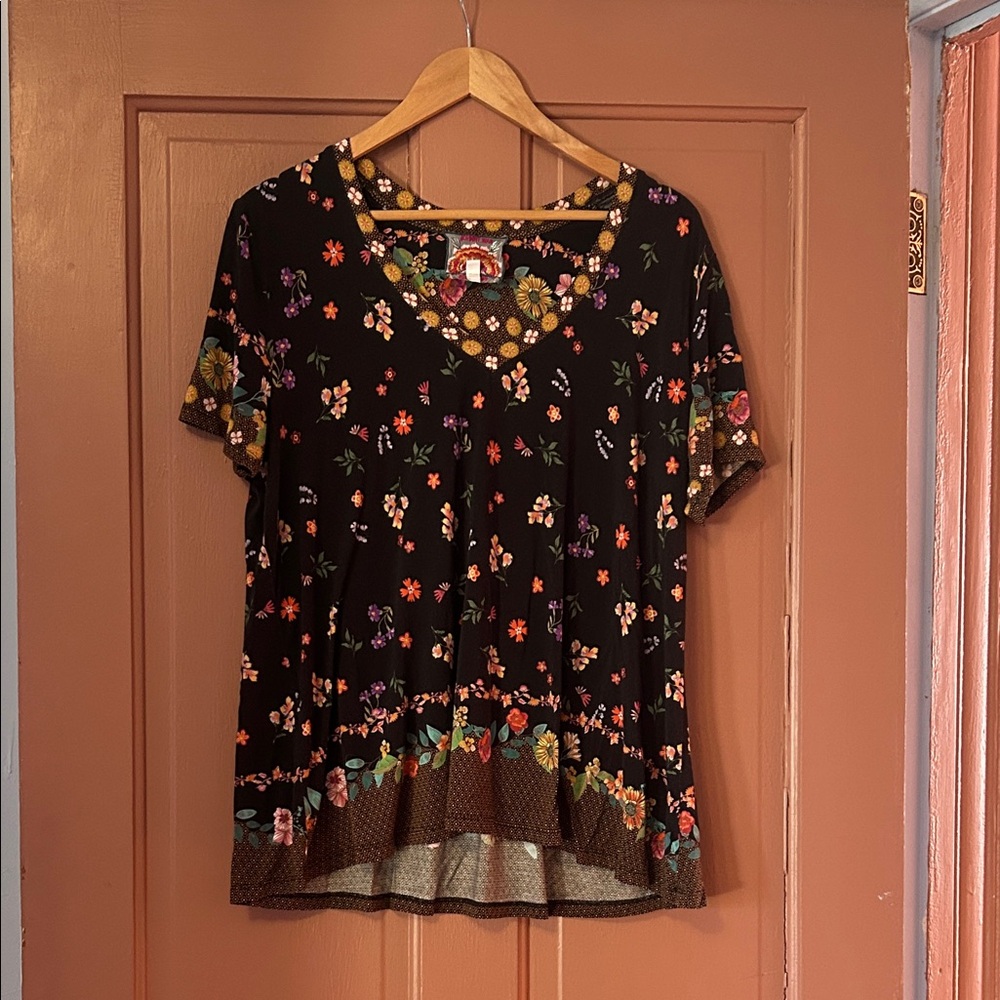 Johnny Was Janie Favorite short sleeve floral black Top